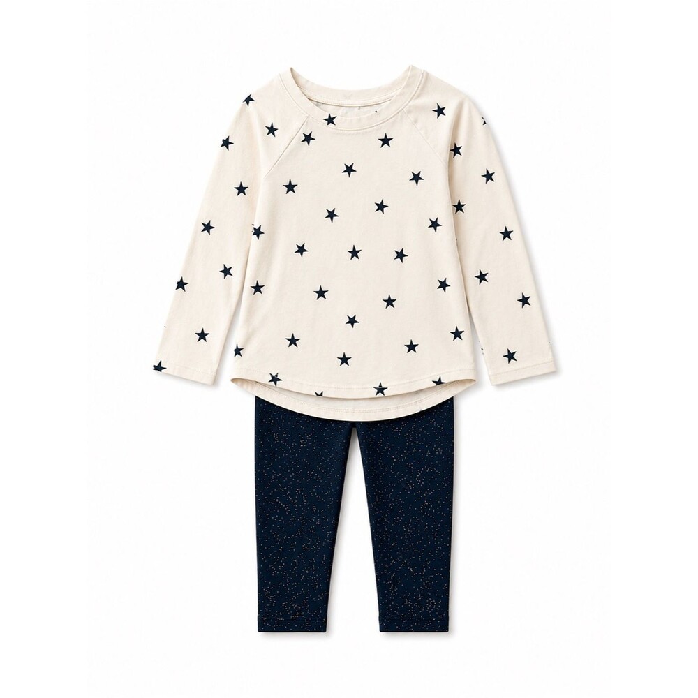 Cat & Jack Star Print Top Sparkle Leggings Set Cream Black Girls 4T NWT